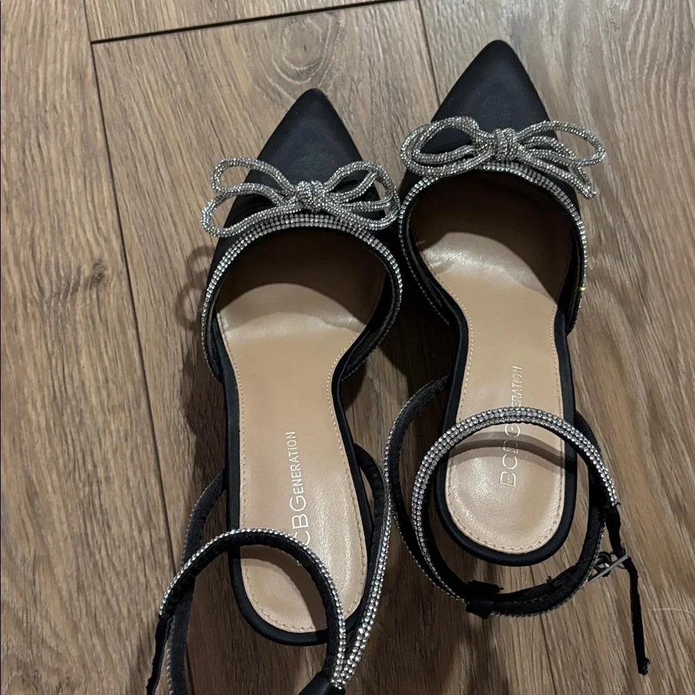 BCBG black crystal bow wrap heels - Picture 5 of 9